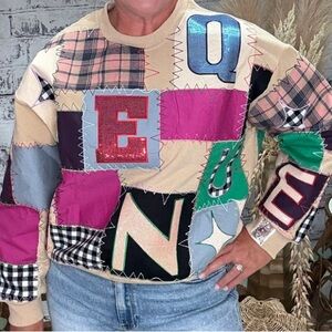 Queen of Sparkles Patchwork Sweatshirt - XL - NWOT